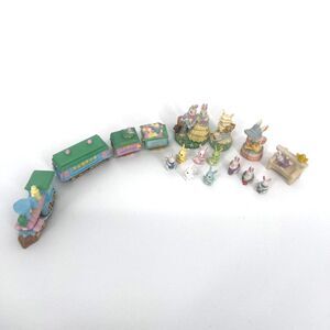 Lot of Easter Bunny Figurines Eggs Train Bunny Village Miniature Figures Eggs